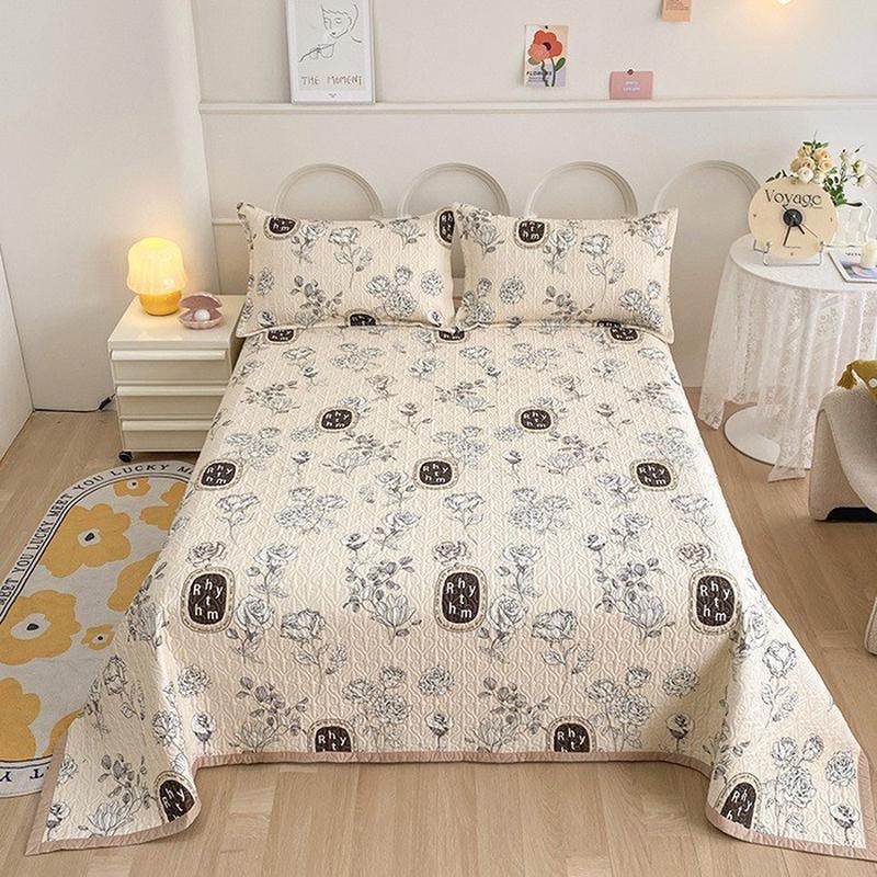 2025全棉款40支简约印花多功能床盖床单三件套
