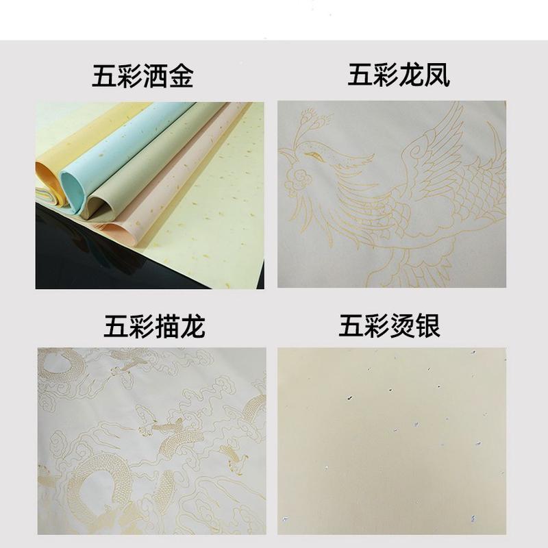 雅涵金书法彩色宣纸四尺六尺五彩烫金洒宣纸宣纸生宣描龙图