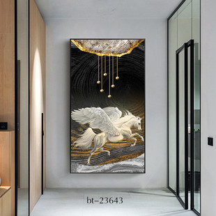 居走廊骏马入户画家挂过壁画墙面轻奢道现代玄关装饰画竖版