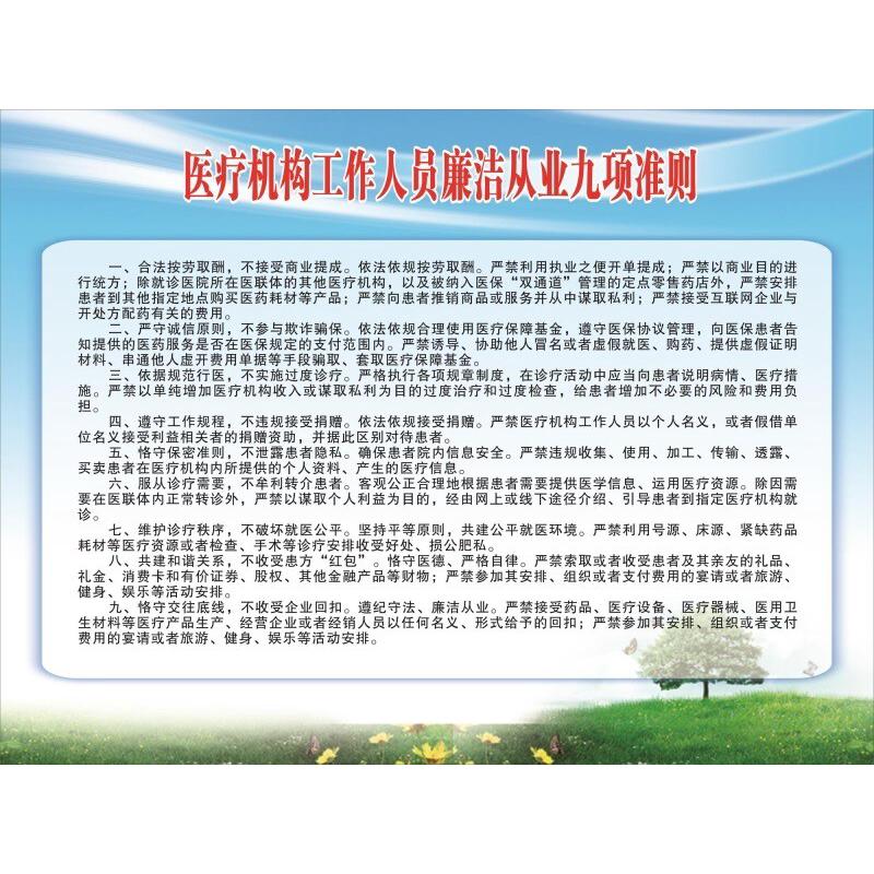 医疗机构工作人员廉洁从业九项准则海报展板墙贴墙纸装饰画KT板