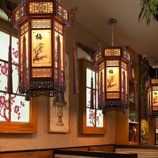 中式 红灯笼吊灯仿古饭店中国风走廊门头寺庙祠堂复古六角实木宫灯