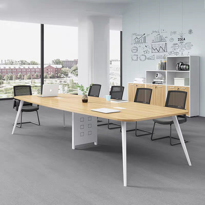 小型中型会议桌洽谈桌椅组合长桌简约钢架会议室桌子4-6人原木色