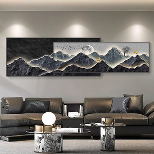 背有靠山客厅装饰画现代轻奢高级感新中式沙发背景墙挂画叠加壁画