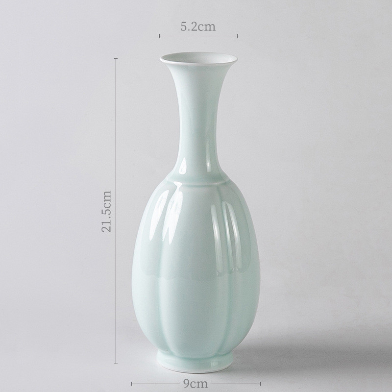 仿宋影青瓜棱瓶陶瓷花瓶摆件桌面装饰花器禅意中式插花器皿景德镇