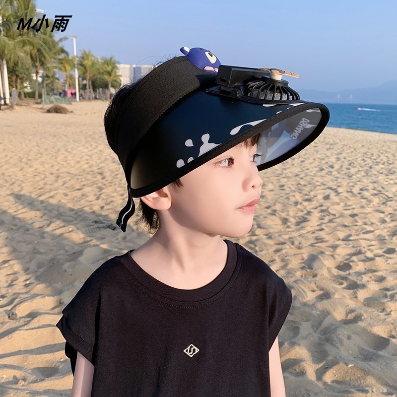 儿童风扇帽子夏季大帽檐男童遮阳帽女童防晒帽海边沙滩充电小孩帽