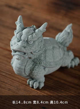 神兽龙龟青砂石桌面客厅玄关摆件办公室客厅微景观造景鱼缸装饰品