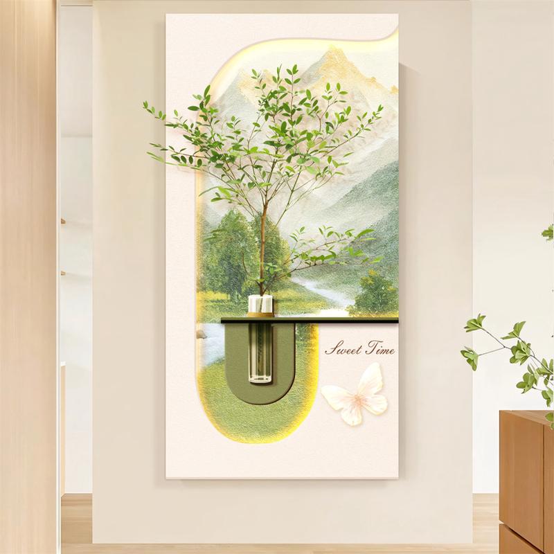 现代简约立体入户玄关装饰画奶油风绿植走廊过道背景墙壁晶瓷挂画图片