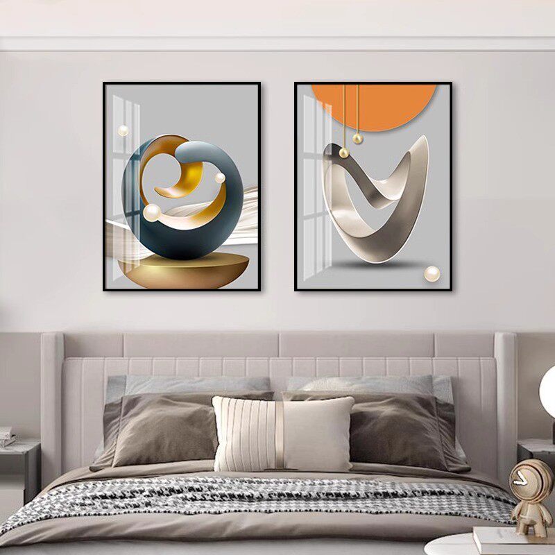 卧室床头装饰画房间轻奢简约现代主卧抽象背景墙挂画温馨两联壁画
