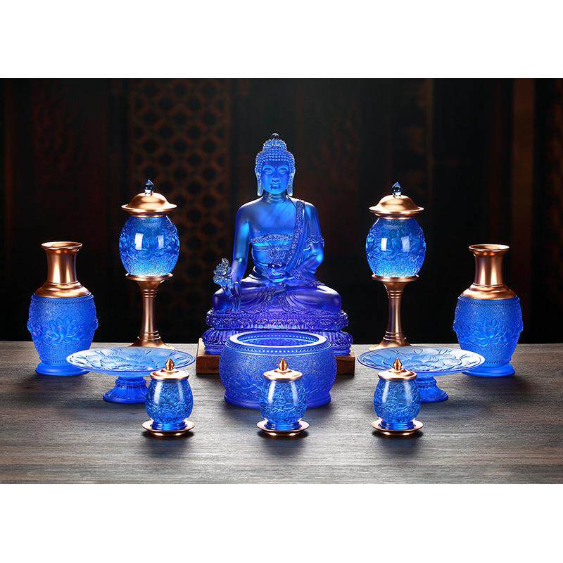 居家古法琉璃莲花供具用品香炉灯供盘供杯供花瓶佛前供奉器具