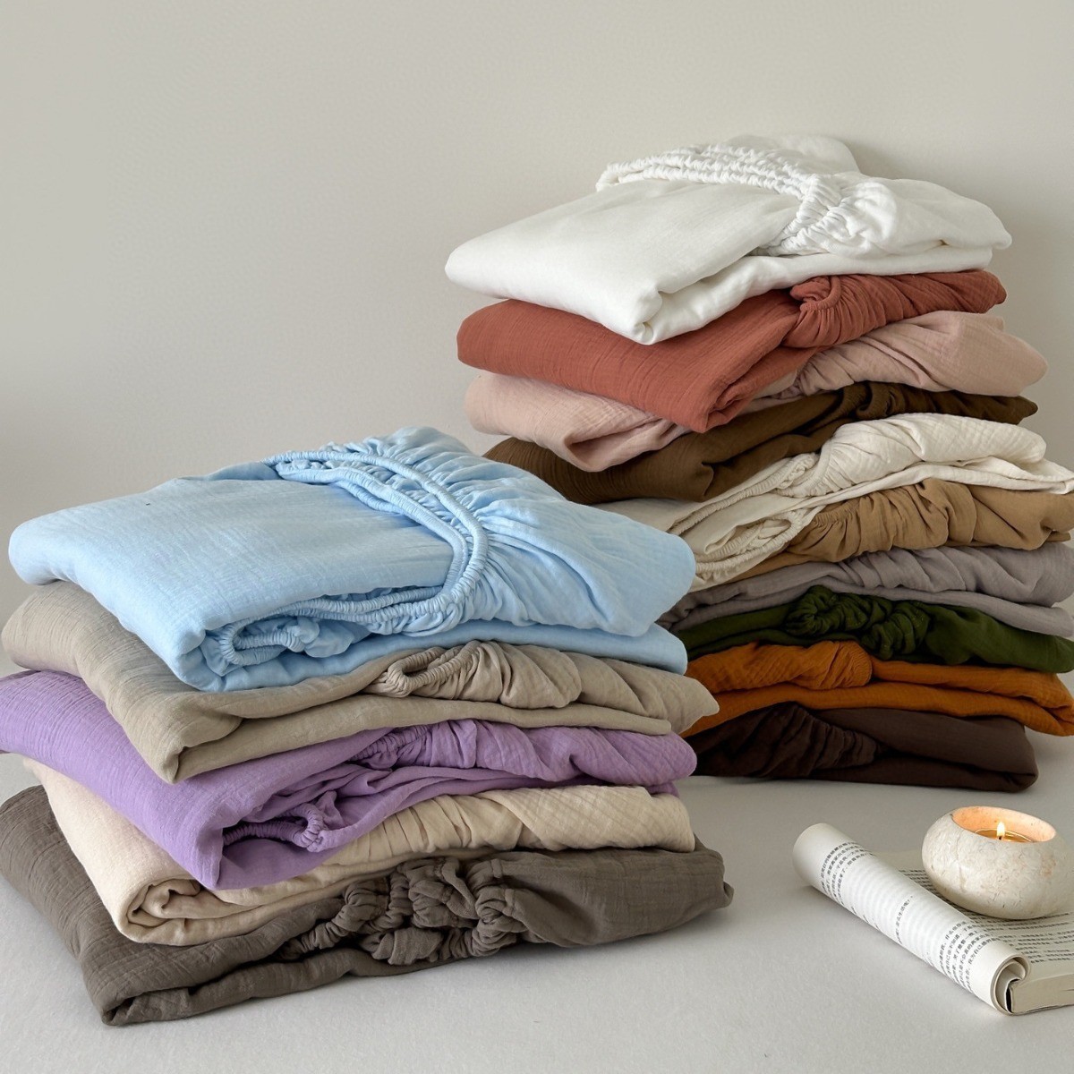 纯色全棉双层皱皱纱单品床笠 双层纱单床单 纱布单品枕套单品被套