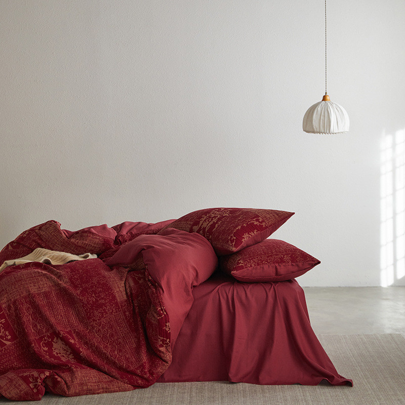 新款复古风全棉色织纱布四件套柔软亲肤纯棉被套床单床上用品