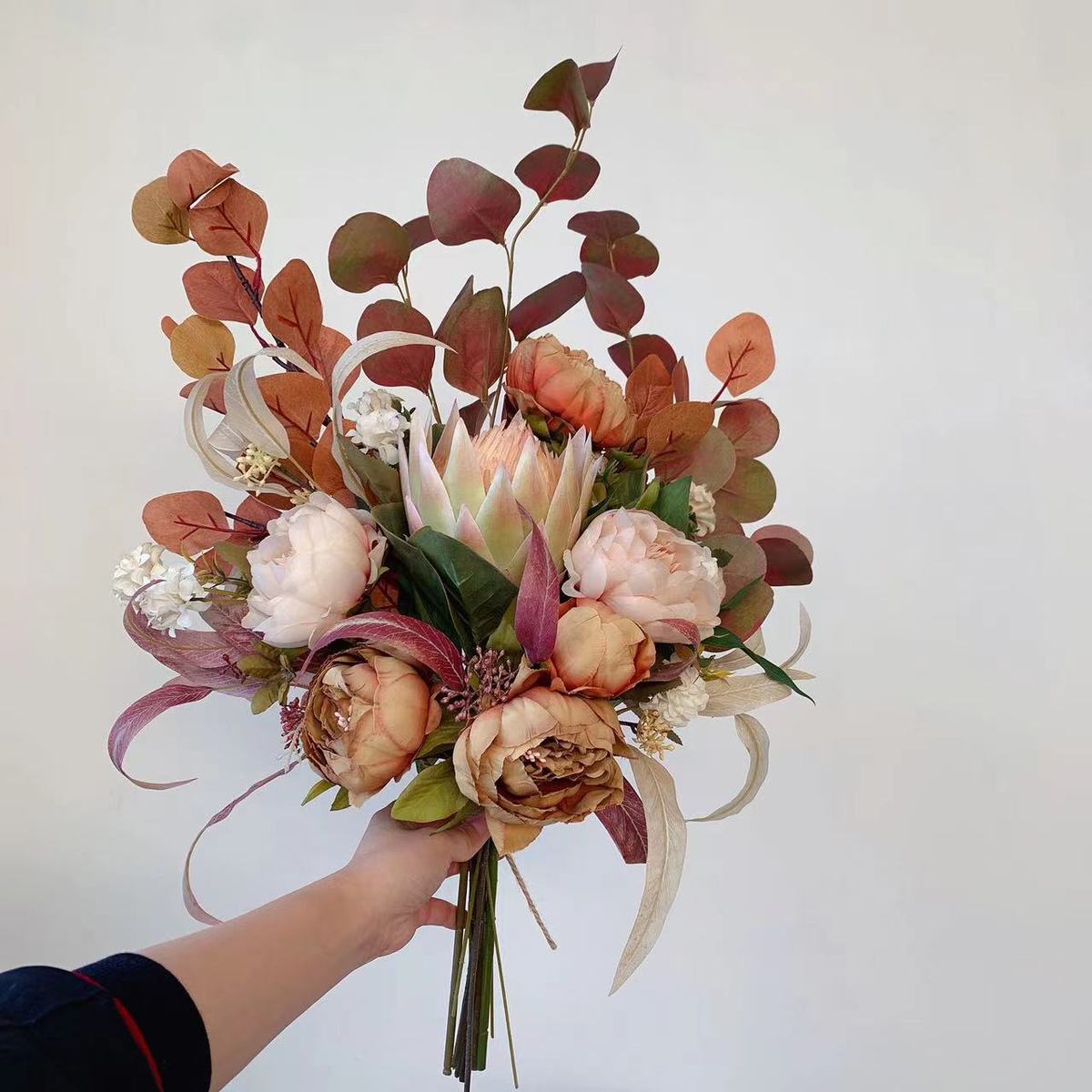 m156秋色咖黄色系手札长花束仿真花绢花假花批发欧式货源