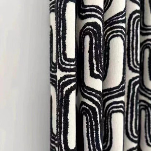 法式布料水墨画雪尼尔提花窗帘面料圈圈绒沙发抱枕套椅凳垫黑白