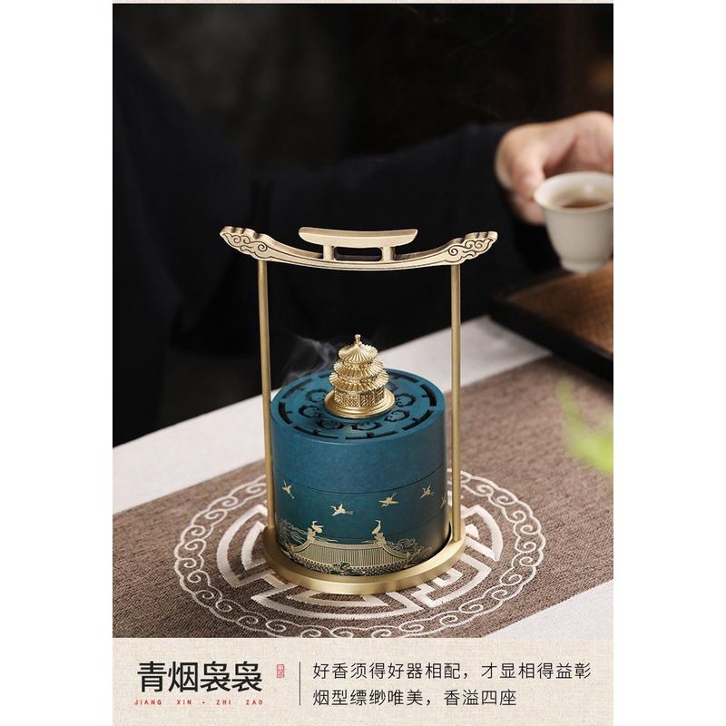 吉祥如意提手炉漆篮三层香篆工具篆模香炉套装瑞鹤黄铜