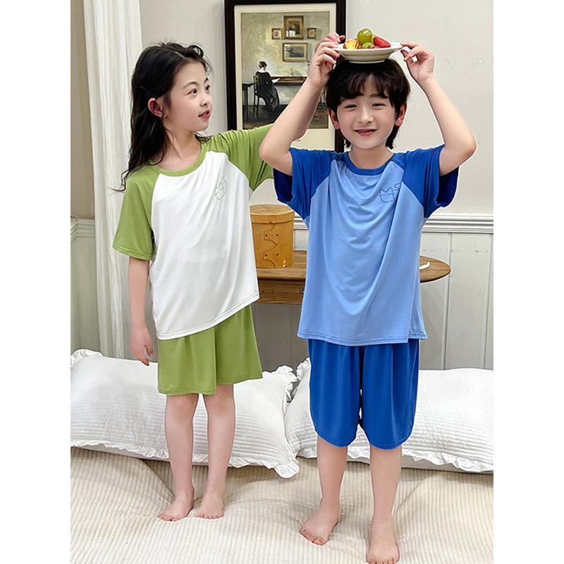 莫代尔儿童睡衣夏季薄款男童短袖短裤冰丝女童家居服中大童空调服