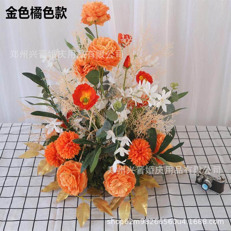 新款婚庆礼堂花道具路引蓝色红色系花地排花挂花花艺婚排森系t台