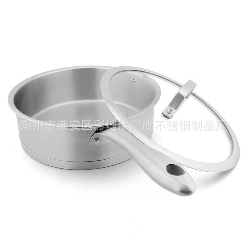 430不锈钢直角锅2件套复底汤锅奶锅单柄套装钢柄礼品套装锅批发