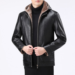 男加绒加厚一套冬季 套装 带帽皮衣皮裤 骑行机车服摩托车皮夹克男士