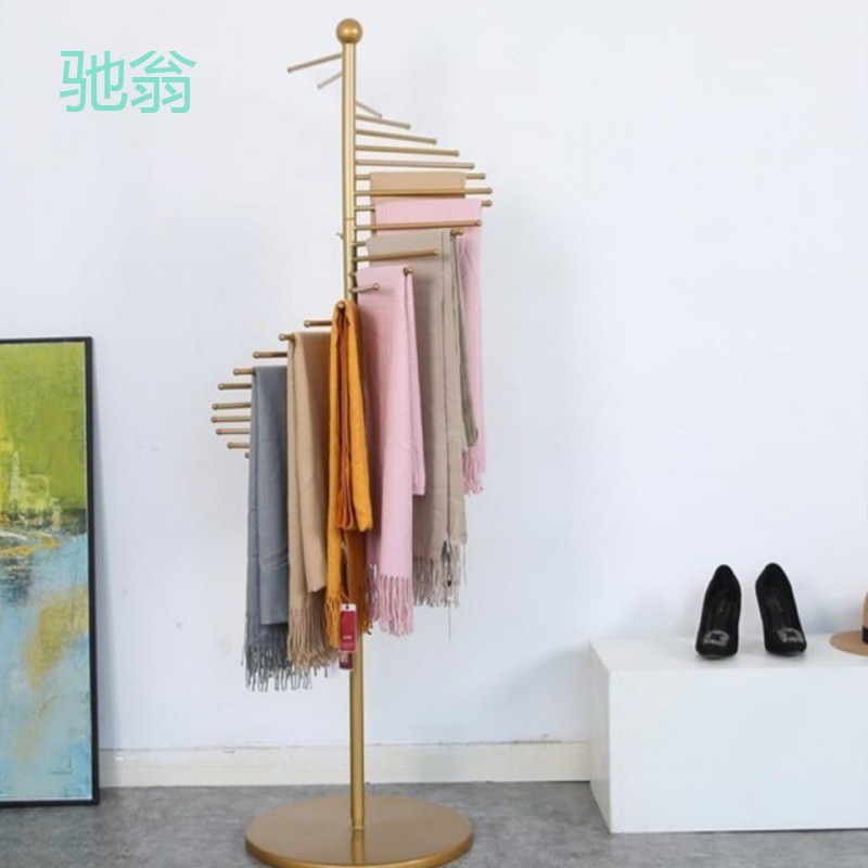 nQv铁艺围巾架丝巾展示架落地围脖披肩货架金色多功能收纳晾衣架