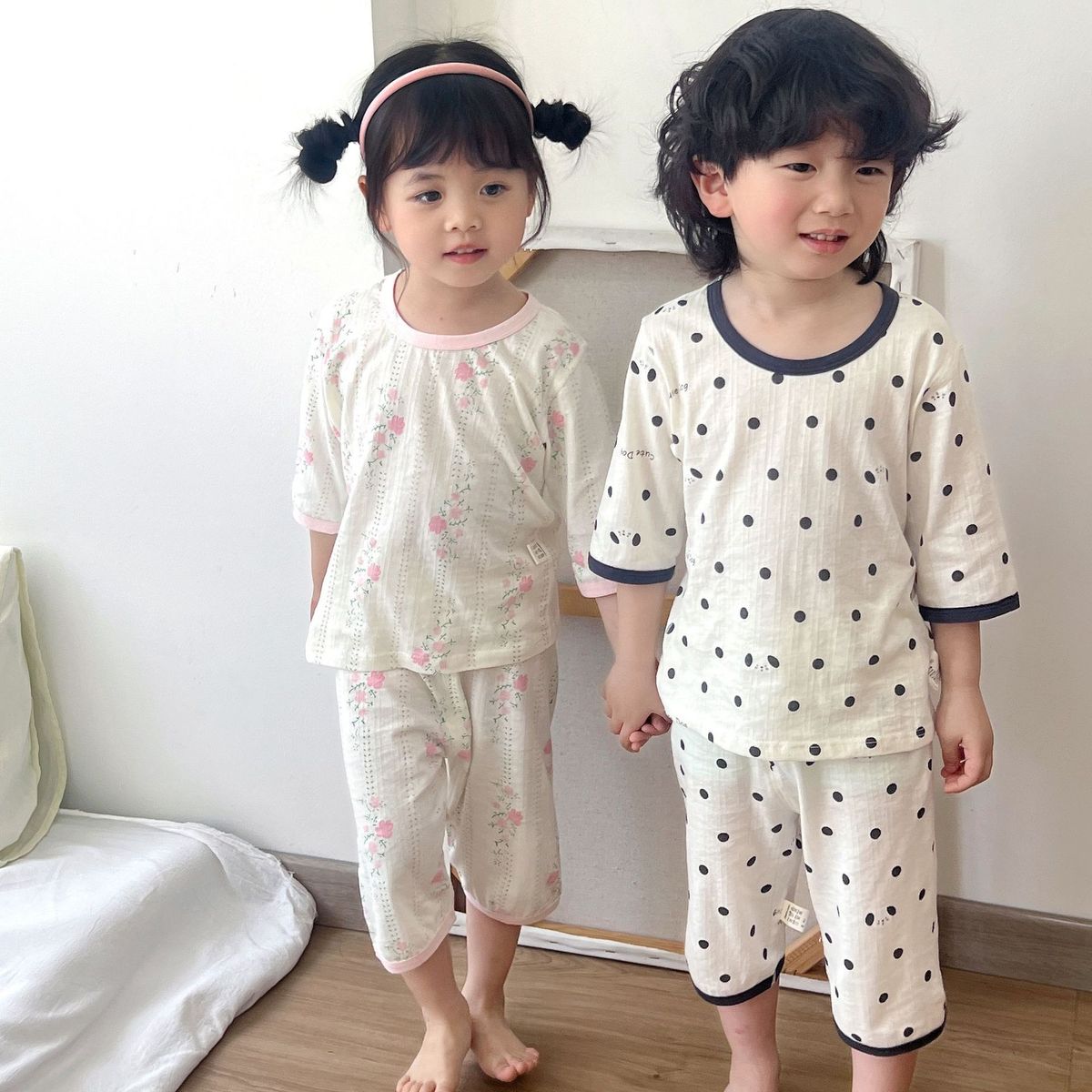 夏季薄款儿童纯棉家居服宝宝睡衣男女童空调服7分袖秋衣秋裤套装