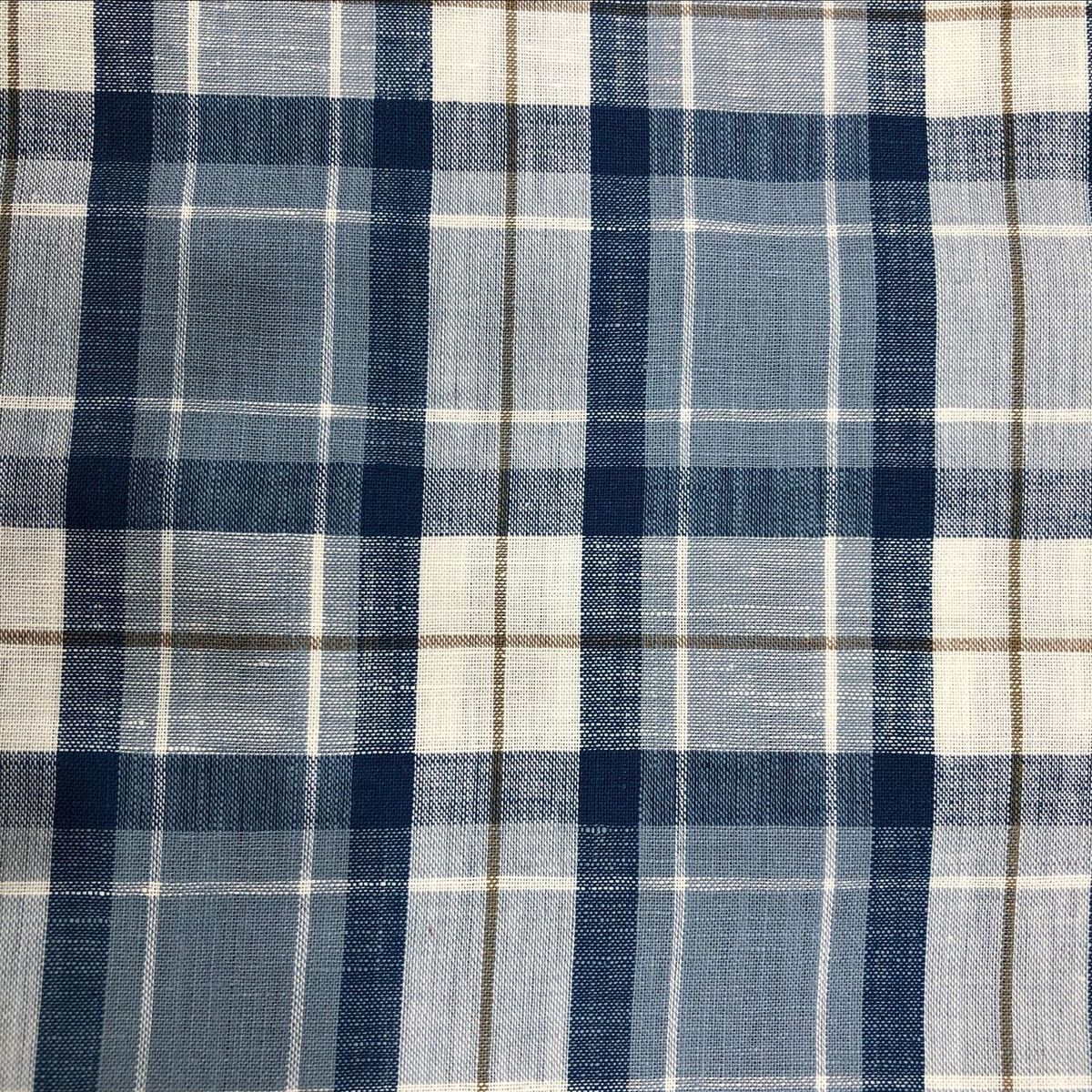 格子亚麻布料文艺复古棉麻麻料连衣裙休闲服服装混纺面料现货热销