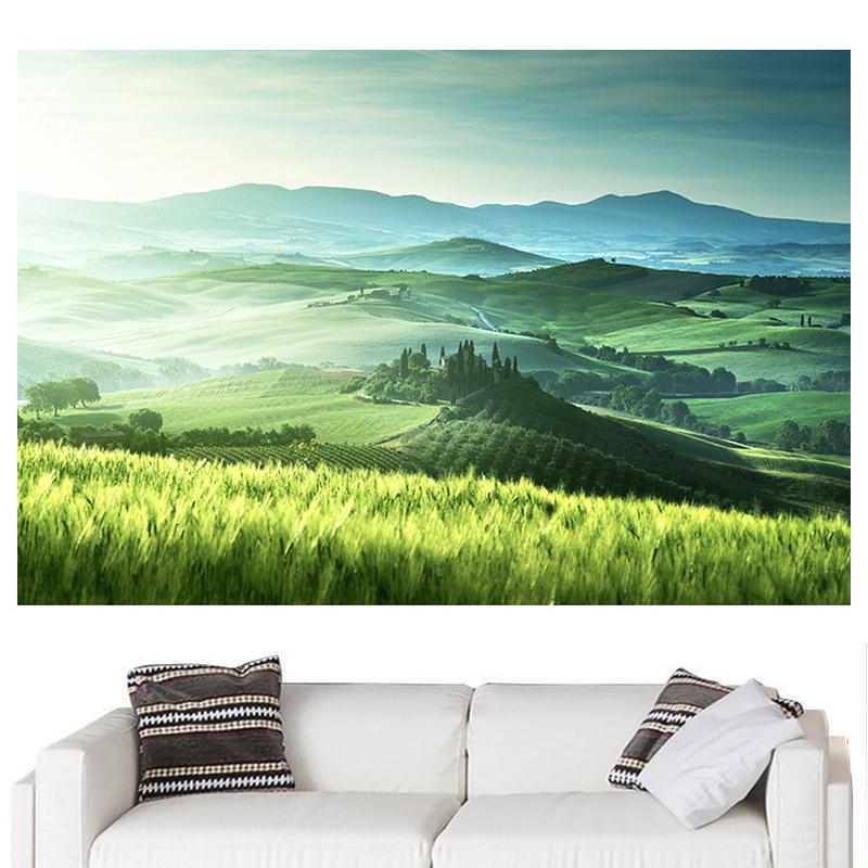 草原风景装饰画高山墙贴壁画森林草地远景自粘森林树林装饰画海报图片