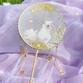 超仙古风扇子绣花柳絮柳枝团扇跳舞蹈汉服旗袍拍摄道具配饰