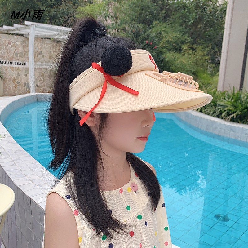 儿童遮阳帽女童夏款哪吒帽子风扇男童空顶帽女孩防晒帽大帽檐防晒