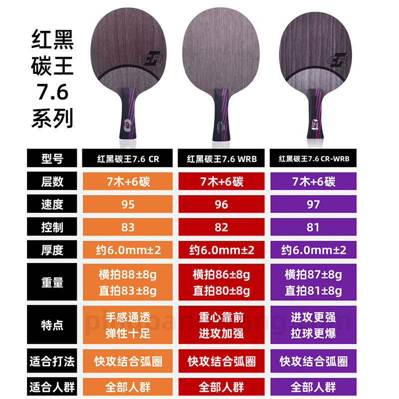 【乒乓网】斯蒂卡红黑碳王7.6斯帝卡专业碳纤维乒乓球拍底板