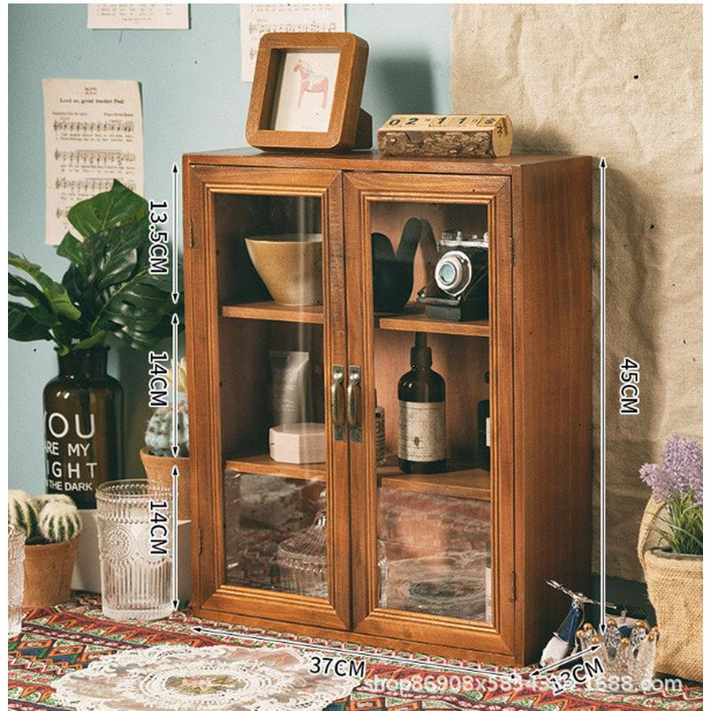 家用复古手工防尘收纳子双开门多层整理酒店装饰木质茶具储物柜