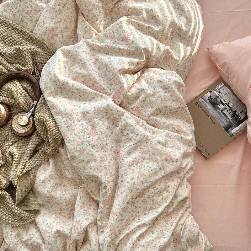 蝴蝶千颂~中古混搭三四田园碎花水洗棉ins风件套床单被套1.8m1.5