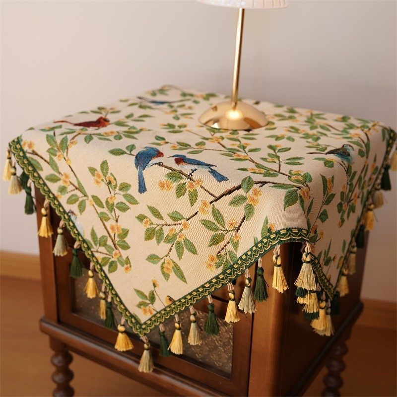 法式复古风枝头鹦鹉桌布棉麻高级拍照氛围感床头柜保护垫防尘垫,居家布艺,桌旗,淘宝优惠券,粉丝福利购,淘宝优惠卷