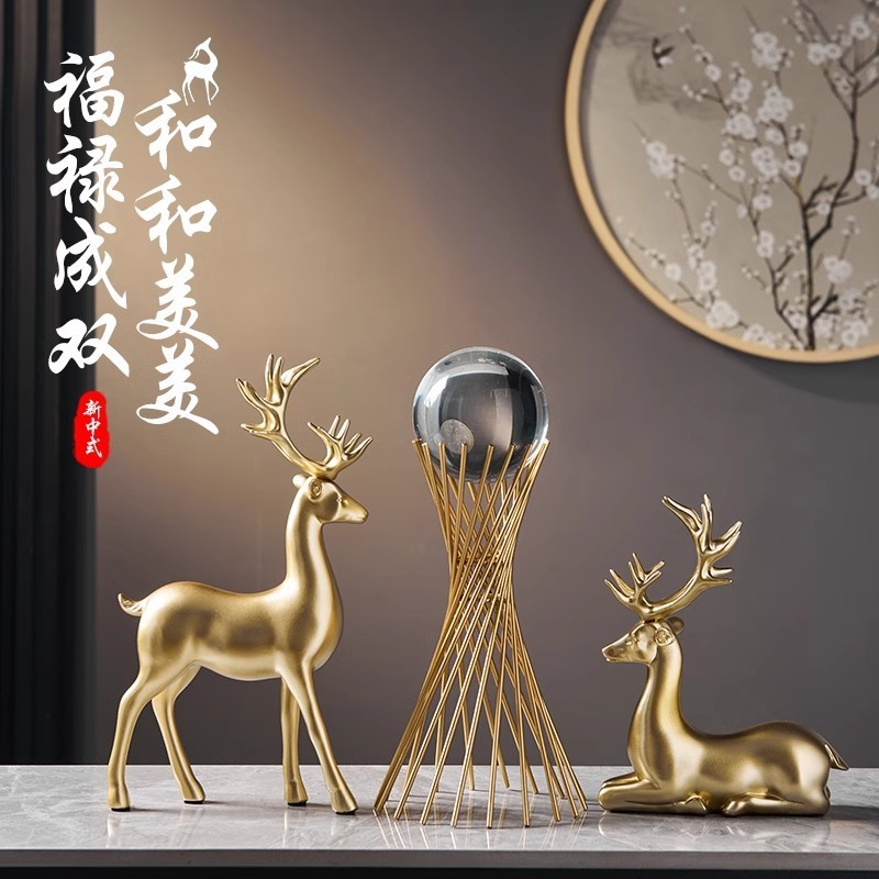 高档金鹿摆件欧式金色麋鹿创意酒柜家居客厅电视柜玄关现代家居