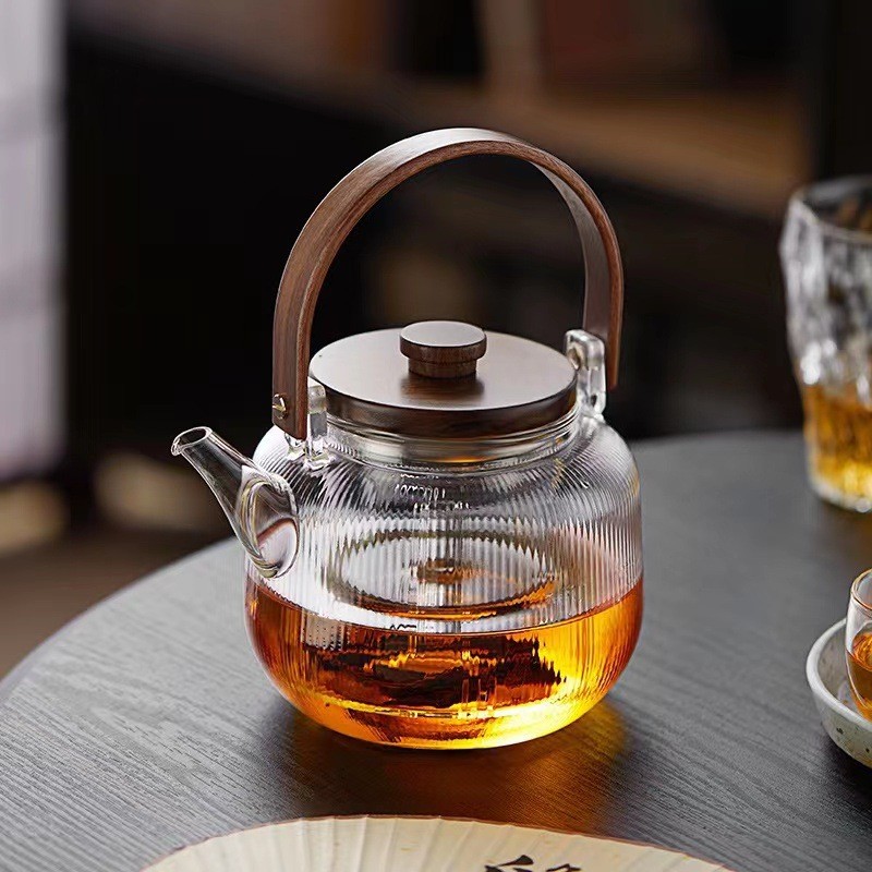玻璃煮茶壶加厚耐高温蒸煮煮茶器木把提梁烧水壶电陶炉可用茶壶