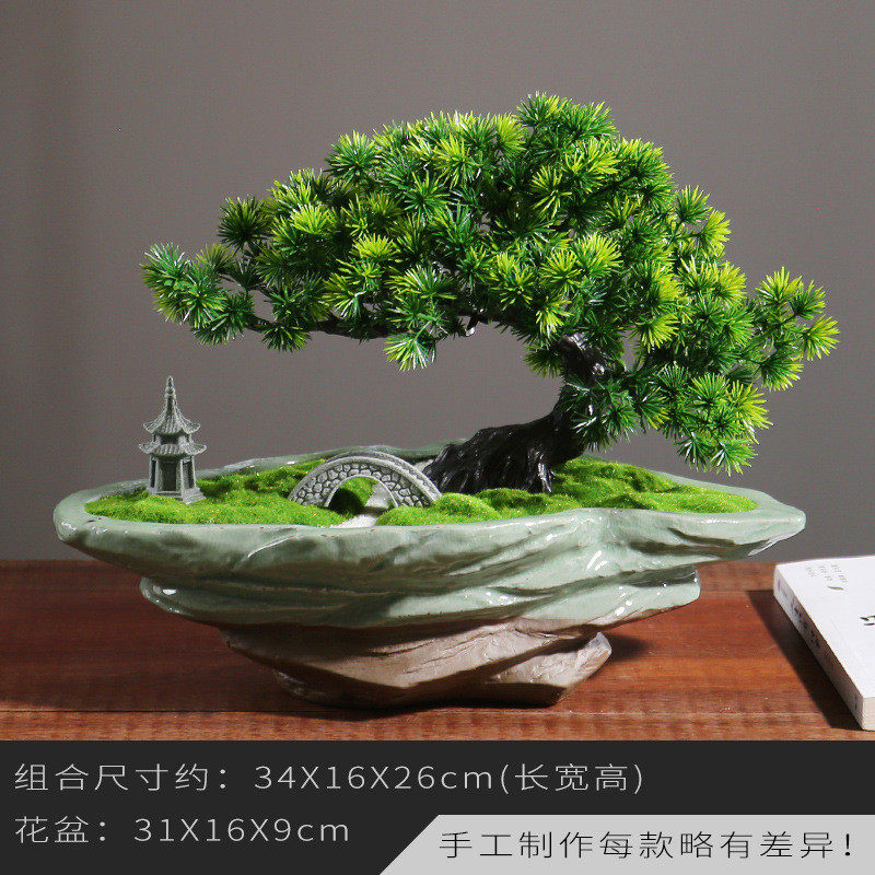 创意假山石头电视柜盆景禅意摆件博古架微景观酒店软装桌面装饰品
