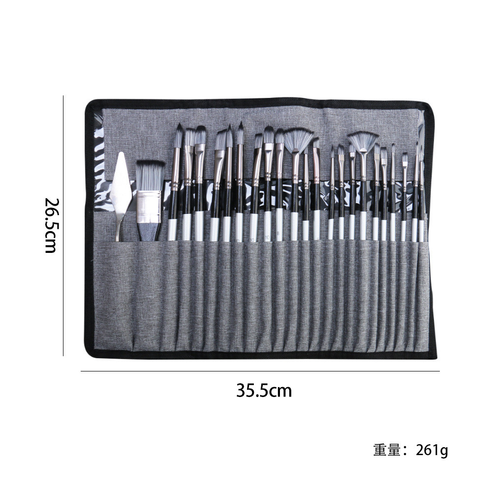 24支黑色笔刷套装水粉绘美术水彩画笔刮刀混装帆布包儿童初学者