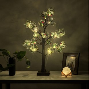 LED圣诞仿真松针小树灯节日房间装 饰灯派对创意背景氛围树枝灯串