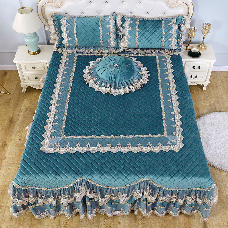 缝馨玥家用床品三件套床上用品欧式新款四季绗欣床盖床单枕头套件