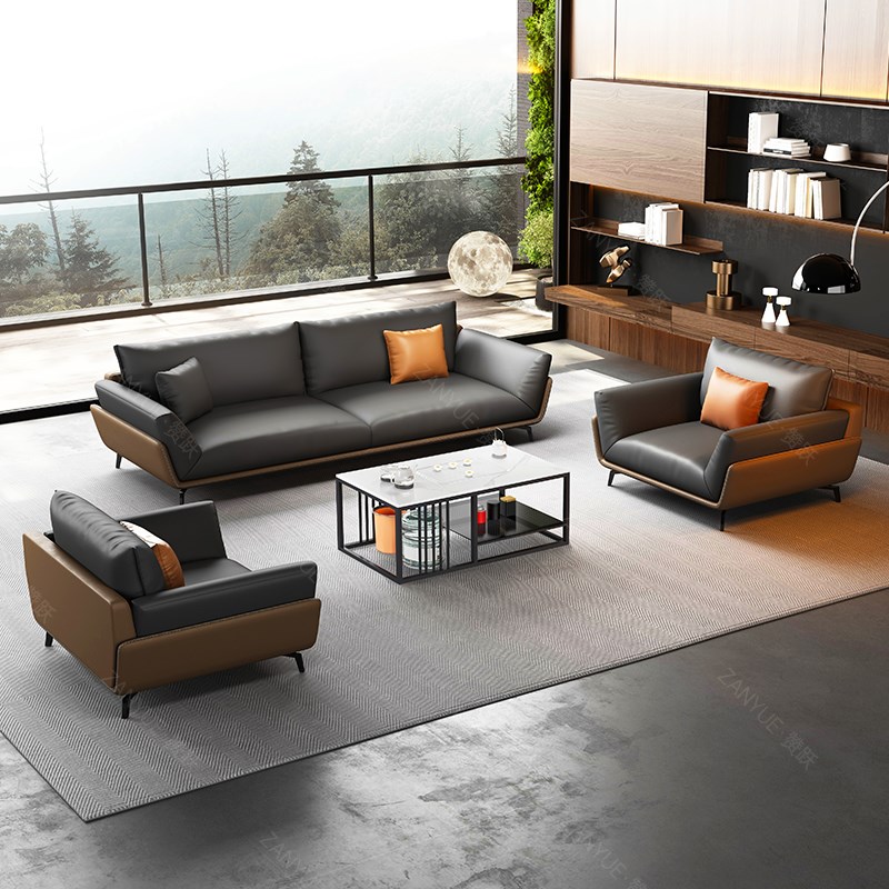 办公沙发茶几组合简约商务现代休闲区接待会客三人位办公室沙发