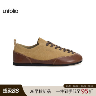 unfolio26PF新款复古拼接平底系带德训鞋平底圆头休闲运动鞋子女