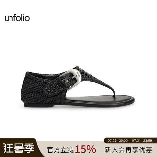 unfolio金属扣饰编织夹脚凉鞋