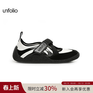 unfolio经典拼色玛丽珍鞋平底休闲鞋魔术贴松紧带调节运动鞋女