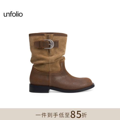 unfolio金属扣饰堆堆踝靴