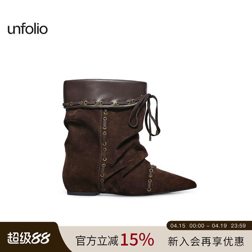 unfolio堆叠感踝靴游牧风短靴