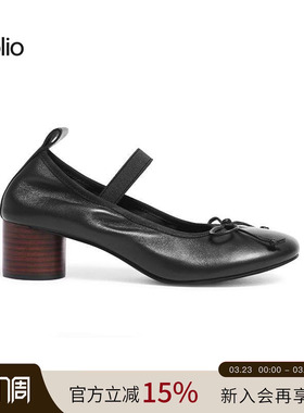 unfolio芭蕾鞋复古粗跟玛丽珍鞋高跟鞋百搭女