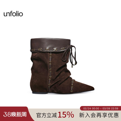 unfolio堆叠感踝靴游牧风短靴