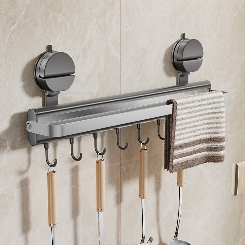 太空铝厨房吸盘挂钩免打孔移动排钩置物架勺子锅铲收纳架毛巾挂杆,收纳整理,挂钩/粘钩,淘宝优惠券,粉丝福利购,淘宝优惠卷