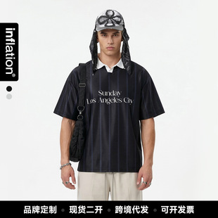 inflation男装|复古醋酸条纹翻领短袖春夏季撞色polo衫运动风T恤