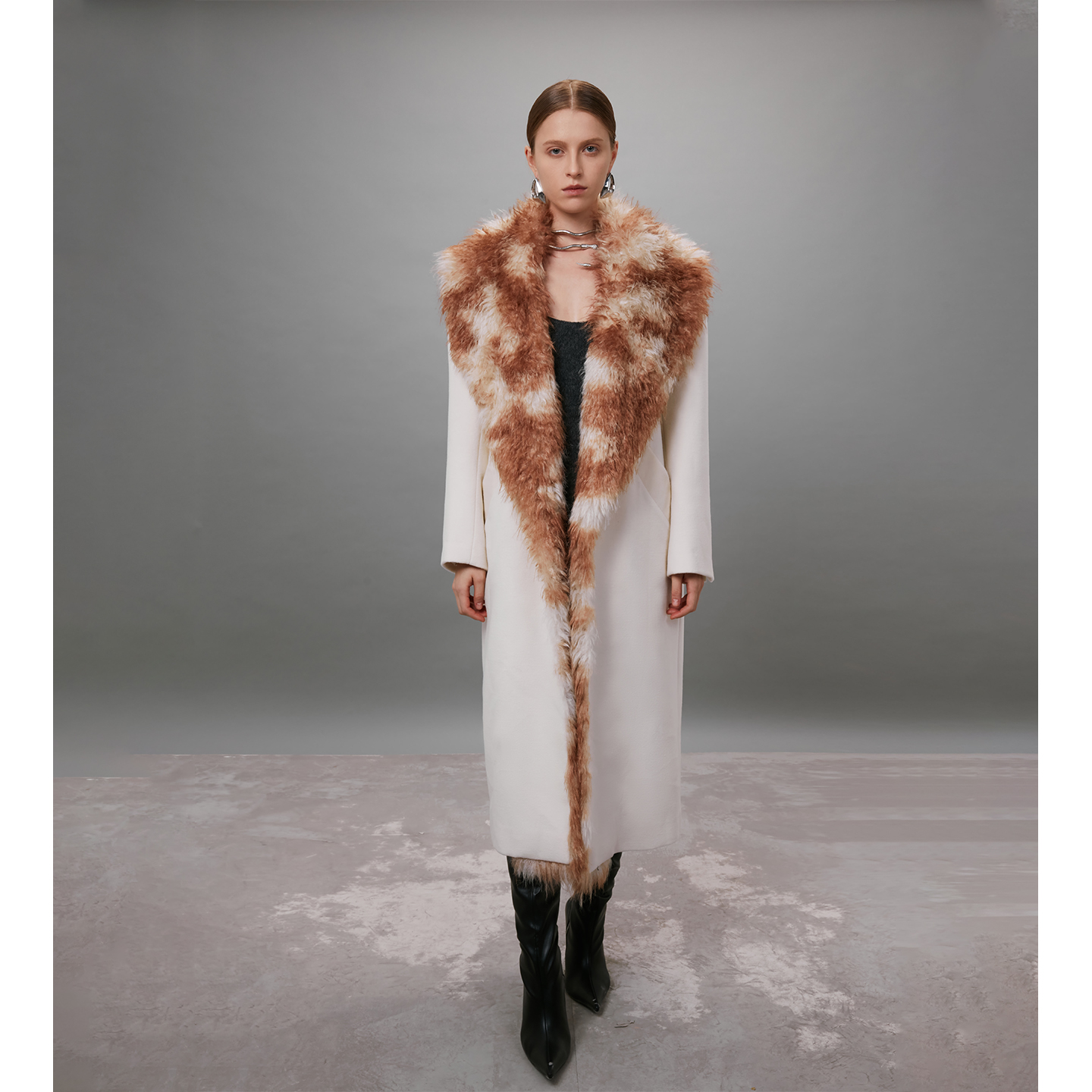 CBZIZI原创设计100%羊羔毛呢高级感中长款大衣外套女2025秋冬新款