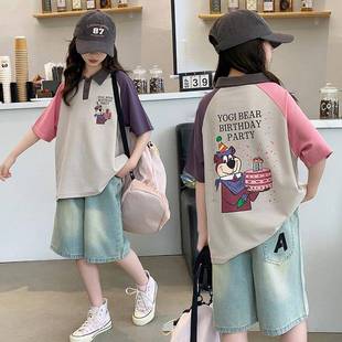 儿童装 2025新款 休闲夏装 上衣牛仔 POLO衫 女童t恤短袖 商城同款 夏季